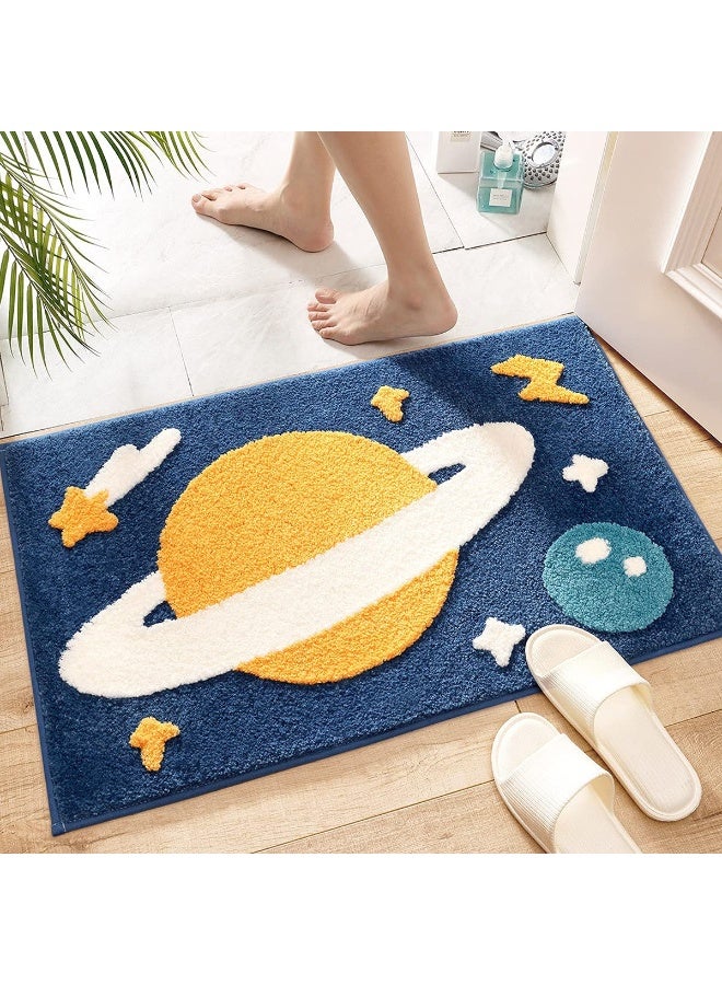 Tyrafry Bath Rug Cute Space Bathroom Rug Mat for Bathroom, Soft Microfiber Rug Water Absorbent Bath Mat fot Kids, Bedroom, Kitchen, Dinning, Non Skid Machine Washable Funny Rug (Planet, 16x24) - Image 1